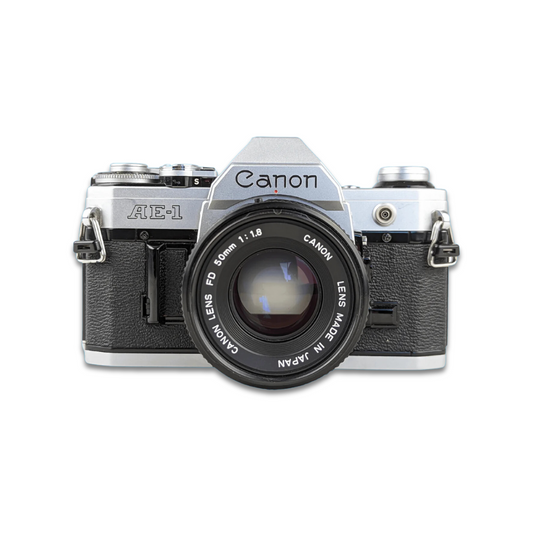Canon AE-1 Silver 35mm SLR Film Camera With f/1.8 50mm Prime Lens